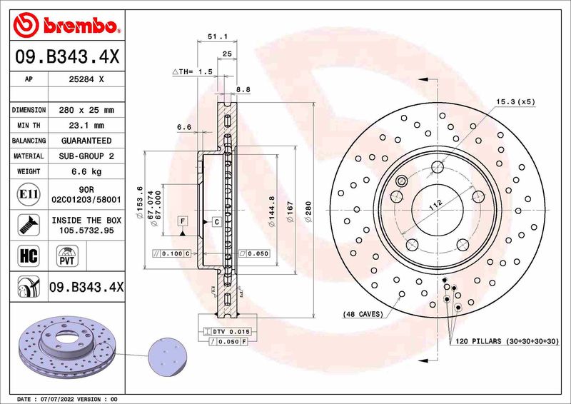 Brake Disc BREMBO 09.B343.4X