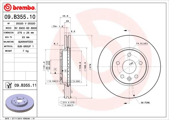 Stabdžių diskas BREMBO 09.B355.11