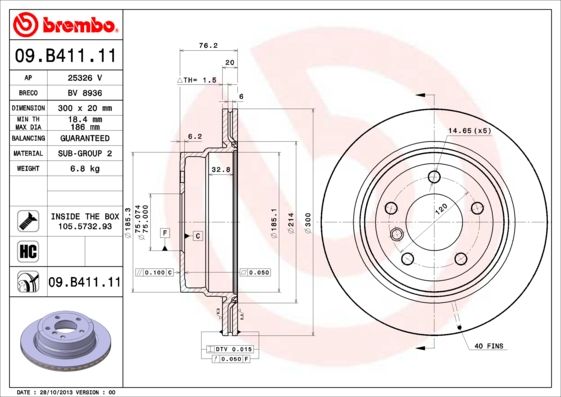 Stabdžių diskas BREMBO 09.B411.11