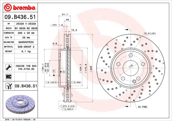 Stabdžių diskas BREMBO 09.B436.51