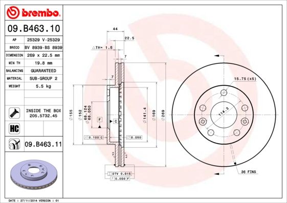 Гальмівний диск BREMBO 09.B463.11