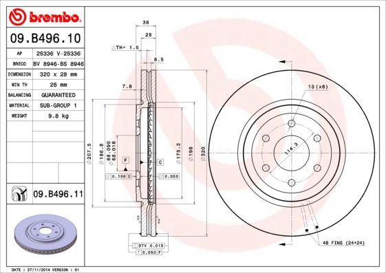 Stabdžių diskas BREMBO 09.B496.11