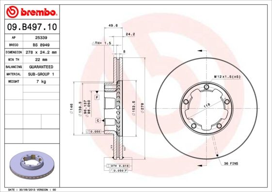 Stabdžių diskas BREMBO 09.B497.10