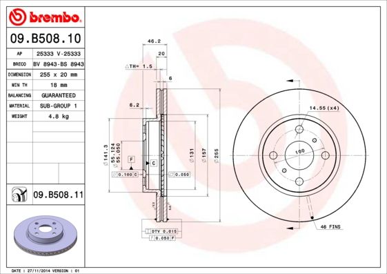 Stabdžių diskas BREMBO 09.B508.11