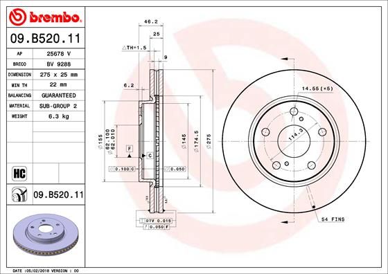 Stabdžių diskas BREMBO 09.B520.11