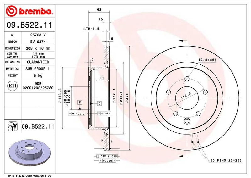 Гальмівний диск BREMBO 09.B522.11