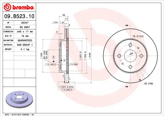 Stabdžių diskas BREMBO 09.B523.10
