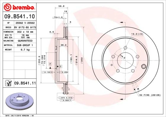 Stabdžių diskas BREMBO 09.B541.11