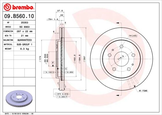 Stabdžių diskas BREMBO 09.B560.10