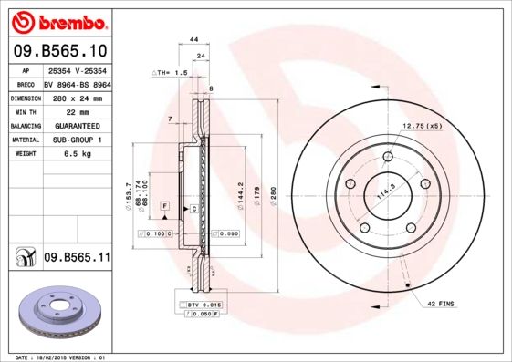 Stabdžių diskas BREMBO 09.B565.11