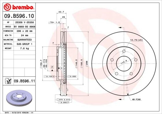 Stabdžių diskas BREMBO 09.B596.11