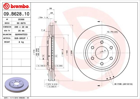 Stabdžių diskas BREMBO 09.B628.10