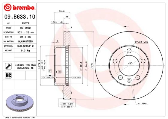 Stabdžių diskas BREMBO 09.B633.10