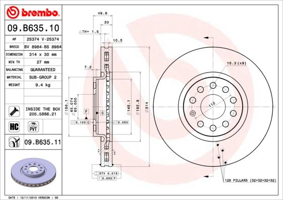 Stabdžių diskas BREMBO 09.B635.11