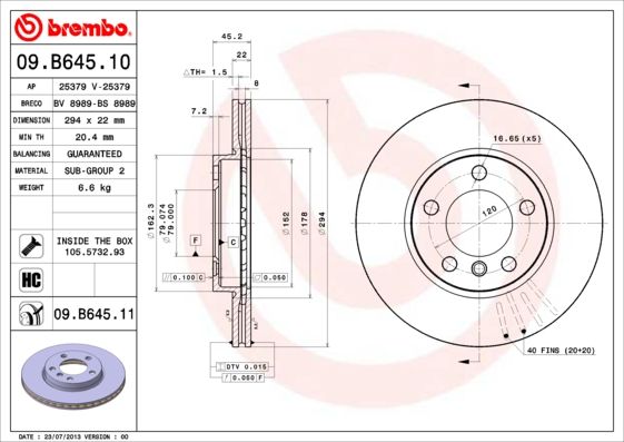 Stabdžių diskas BREMBO 09.B645.11