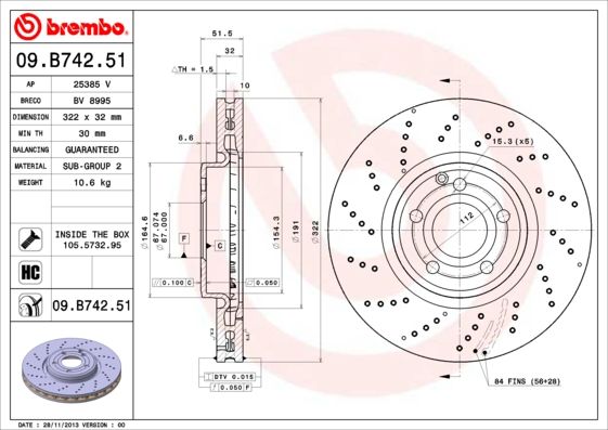 Stabdžių diskas BREMBO 09.B742.51