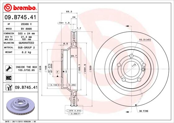 Stabdžių diskas BREMBO 09.B745.41