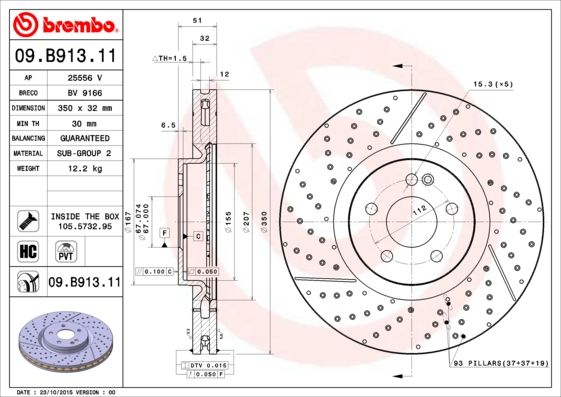 Stabdžių diskas BREMBO 09.B913.11