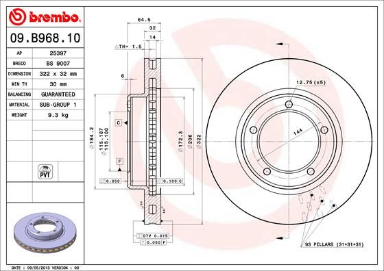 Stabdžių diskas BREMBO 09.B968.11