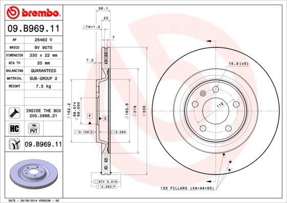 Stabdžių diskas BREMBO 09.B969.11