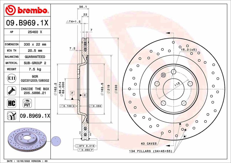 Stabdžių diskas BREMBO 09.B969.1X