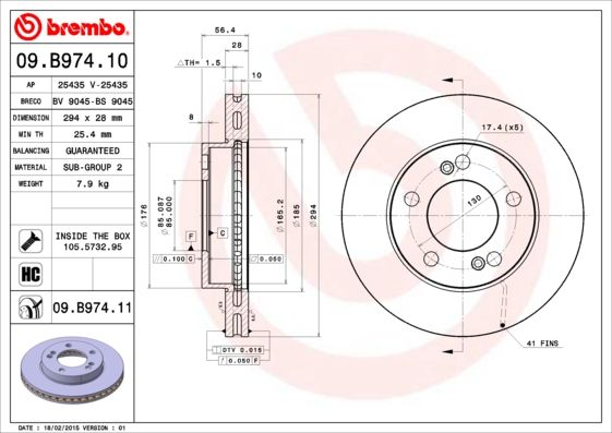 Stabdžių diskas BREMBO 09.B974.11