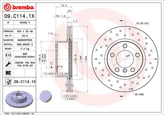 Stabdžių diskas BREMBO 09.C114.1X