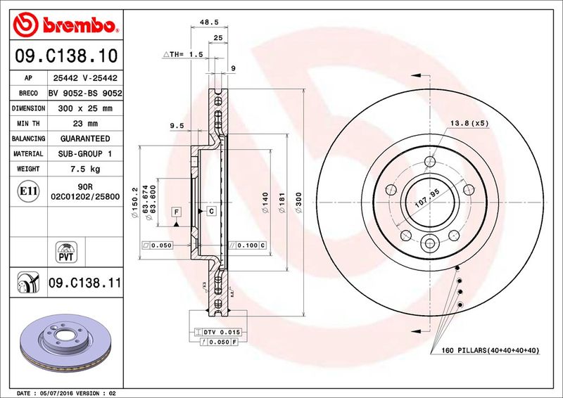 Гальмівний диск BREMBO 09.C138.11