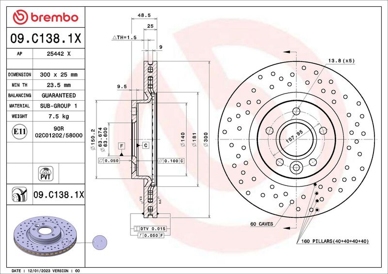 Brake Disc BREMBO 09.C138.1X