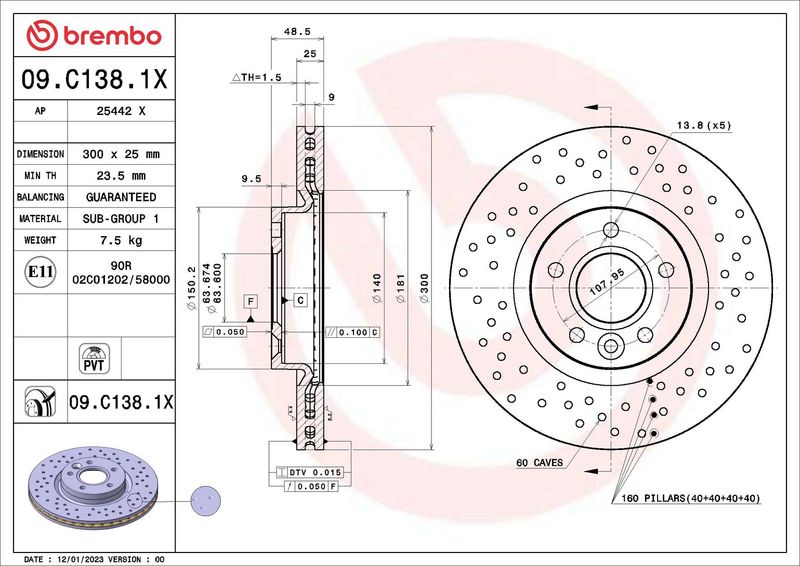 Гальмівний диск BREMBO 09.C138.1X