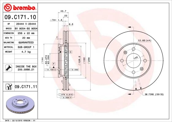 Stabdžių diskas BREMBO 09.C171.11