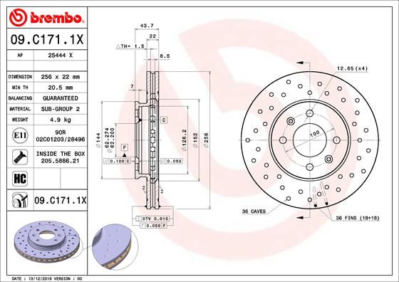 Stabdžių diskas BREMBO 09.C171.1X