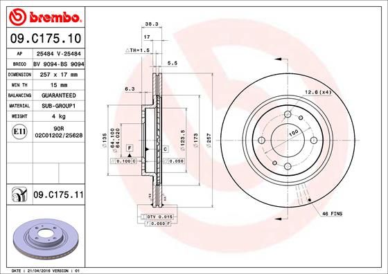 Stabdžių diskas BREMBO 09.C175.11