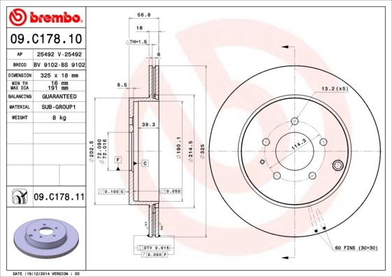 Stabdžių diskas BREMBO 09.C178.11