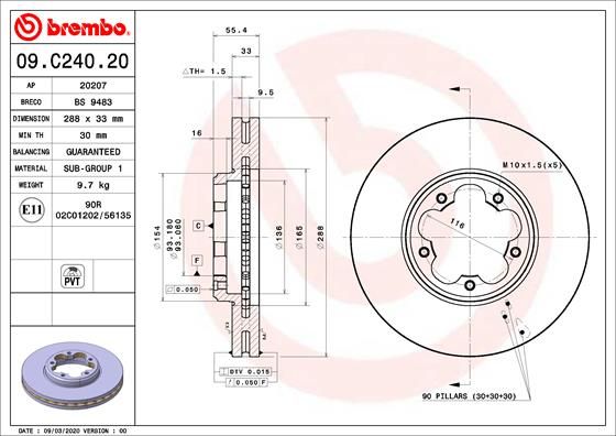 Stabdžių diskas BREMBO 09.C240.20