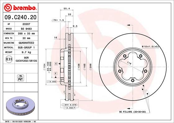Гальмівний диск BREMBO 09.C240.20