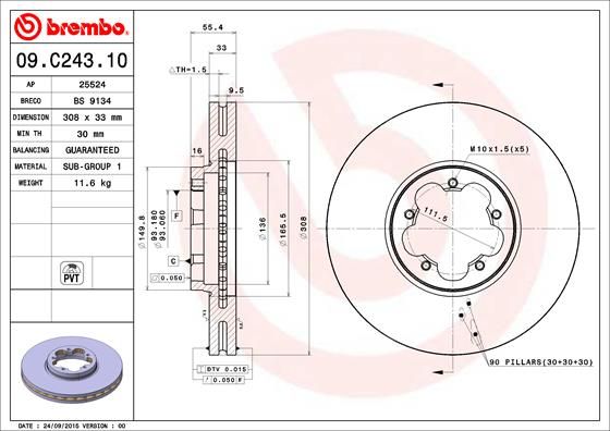 Stabdžių diskas BREMBO 09.C243.10