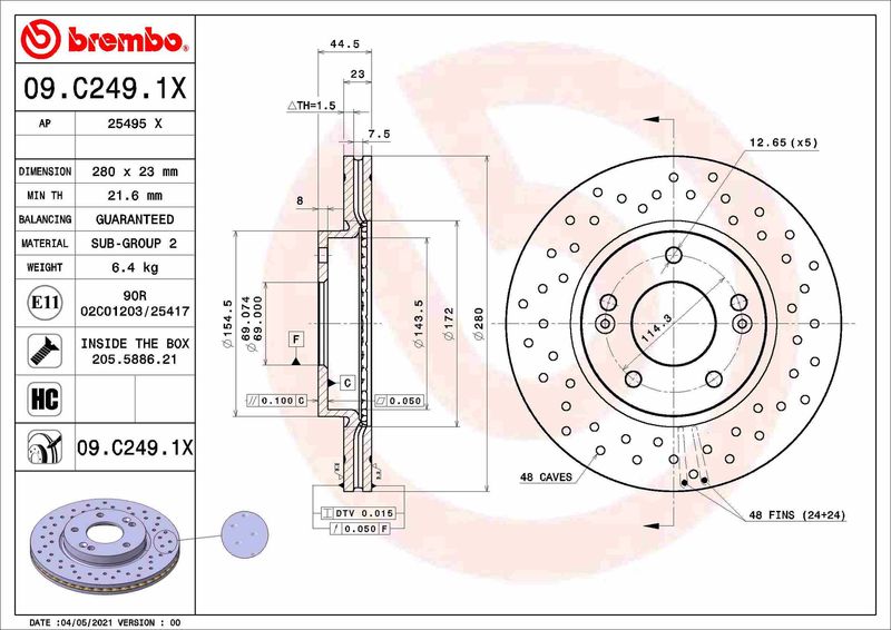 Stabdžių diskas BREMBO 09.C249.1X