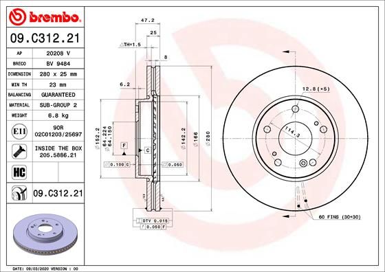 Brake Disc BREMBO 09.C312.21