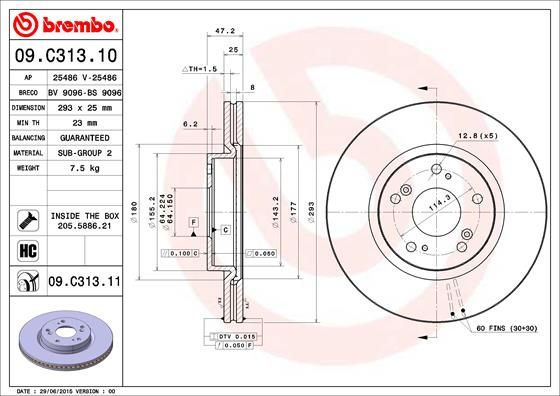 Stabdžių diskas BREMBO 09.C313.11