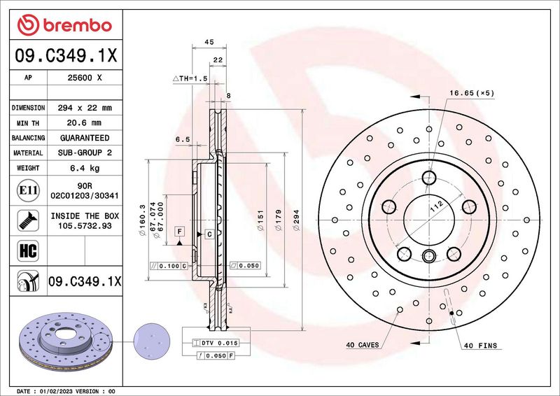 Stabdžių diskas BREMBO 09.C349.1X