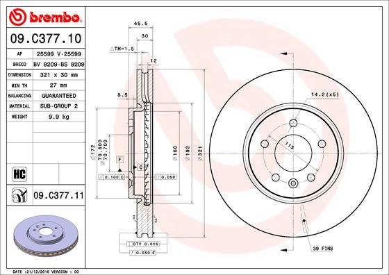 Stabdžių diskas BREMBO 09.C377.11