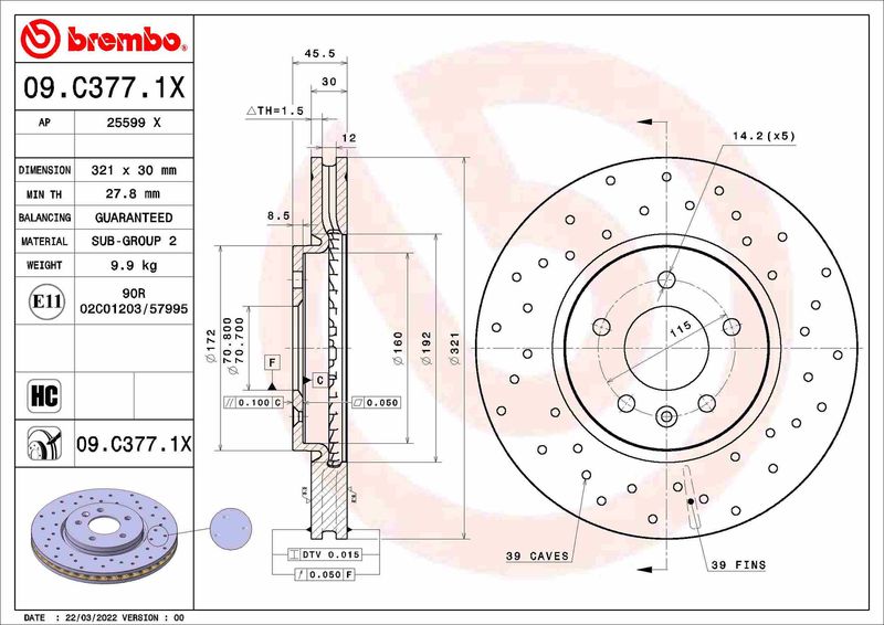 Гальмівний диск BREMBO 09.C377.1X