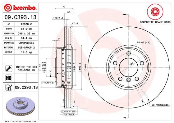 Stabdžių diskas BREMBO 09.C393.13