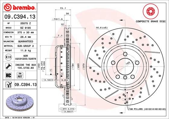 Stabdžių diskas BREMBO 09.C394.13