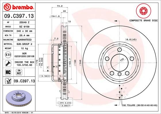 Stabdžių diskas BREMBO 09.C397.13