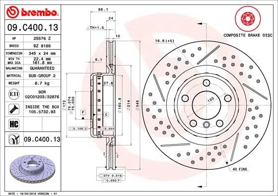 Гальмівний диск BREMBO 09.C400.13