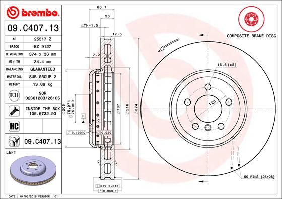 Brake Disc BREMBO 09.C407.13