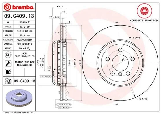 Stabdžių diskas BREMBO 09.C409.13