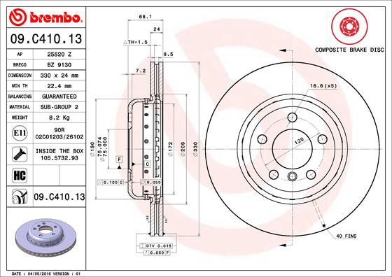 Stabdžių diskas BREMBO 09.C410.13